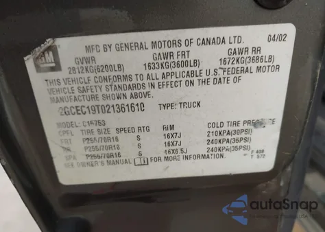 2002 Chevrolet Silverado 1500 Ls z USA, uszkodzony, nr VIN 2GCEC19T021361610